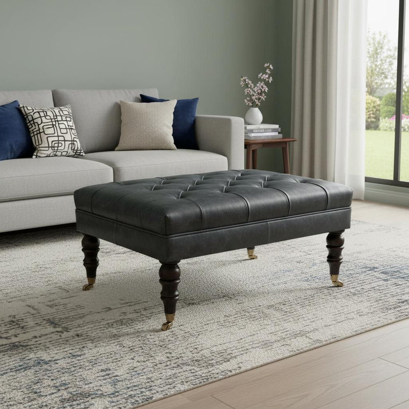 Leather Round Footstool (723455) - Brown