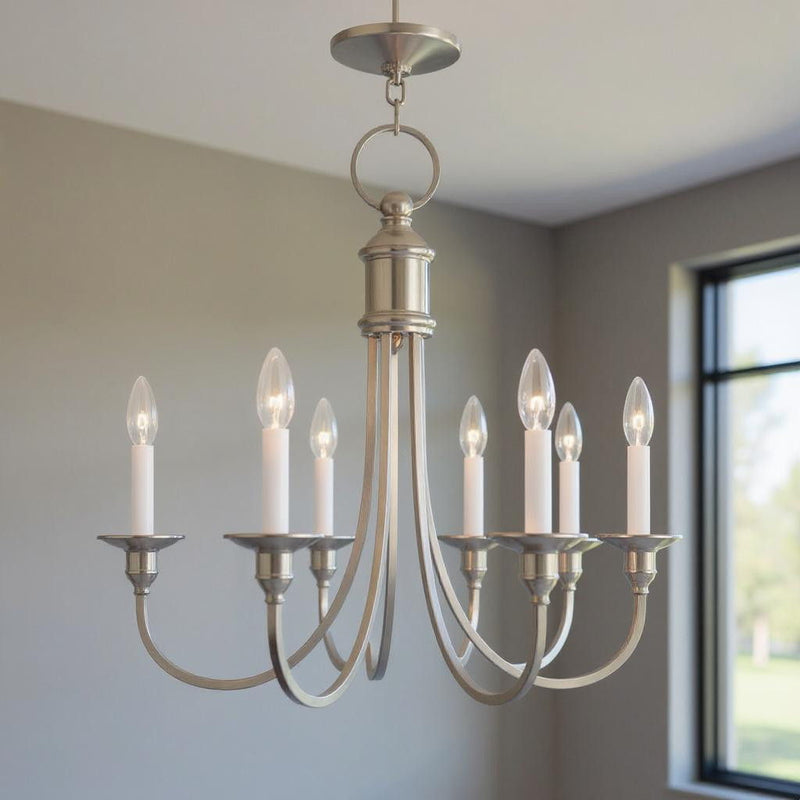 22" Five Light Dimmable Chandelier With Shades - Nickel