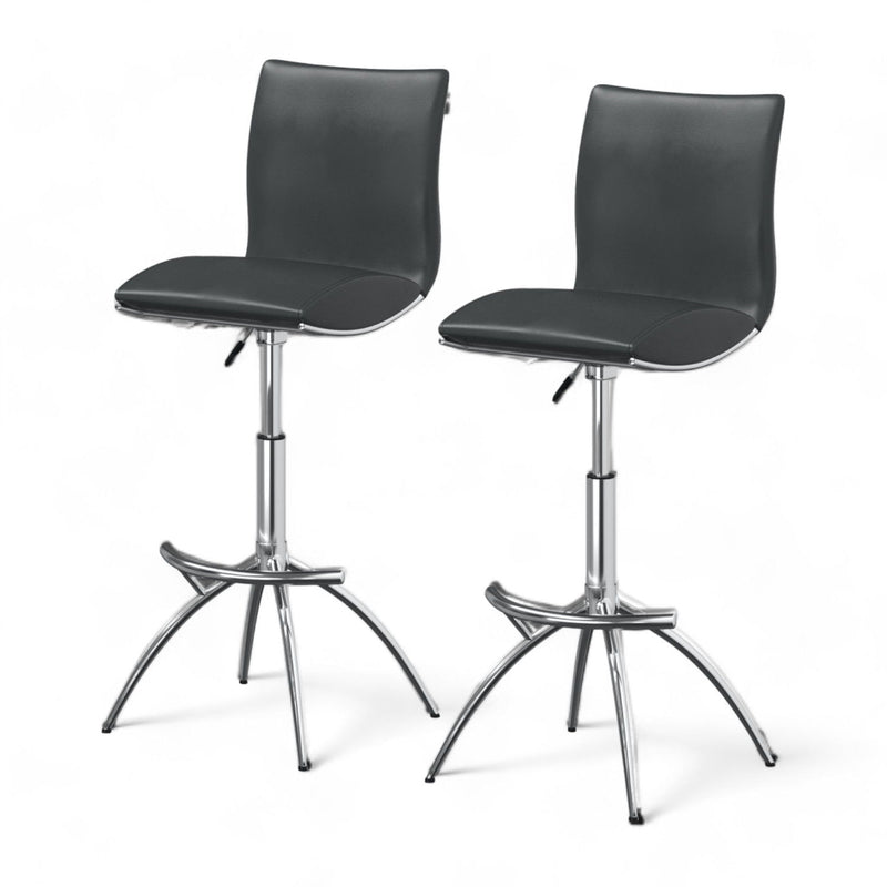 Faux Leather And Metal Low Back Adjustable Height Bar Chairs (Set of 2) - Gray And Silver