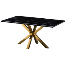 Load image into Gallery viewer, 79" Marble And Metal Cross Leg Base Dining Table - Black

