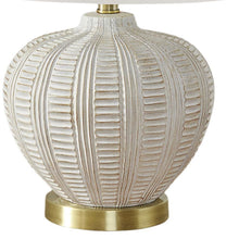 Load image into Gallery viewer, Urn Table Lamp With Ivory Drum Shade - Gold And White
