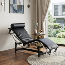 Load image into Gallery viewer, Leather Adjustable Lounge Chair With Pillow - Black / Silver
