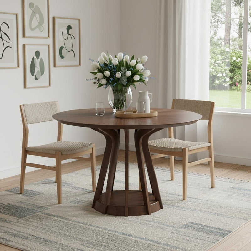 47" Wood Pedestal Base Round Top Dining Table - Walnut