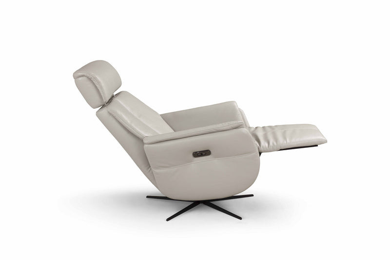 Genuine Leather Power Swivel Recliner - Light Gray