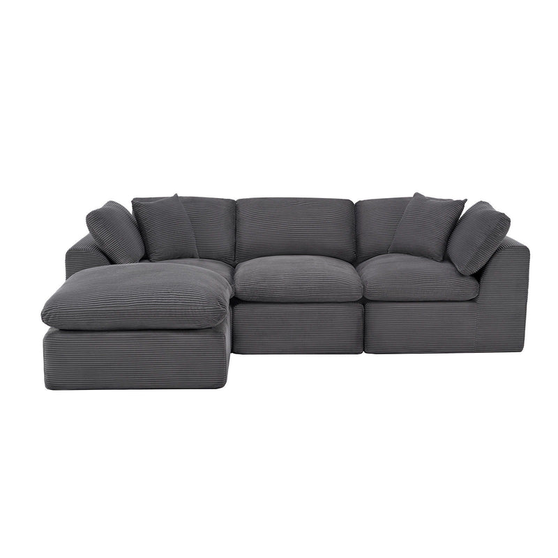 Corduroy Modular Sofa Chaise With Ottoman Toss Pillows (725209) - Dark Gray