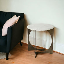 Load image into Gallery viewer, Marble Round End Table - Brown And White
