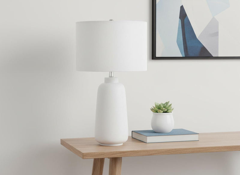 Ceramic Cylinder Table Lamp With Drum Shade - Cream
