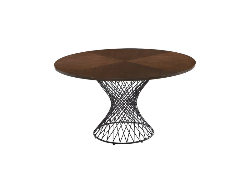 54" Rounded Solid Manufactured Wood And Iron Pedestal Base Dining Table - Brown / Black