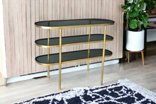 Load image into Gallery viewer, Glass Oval Console Table With Storage - Black And Gold
