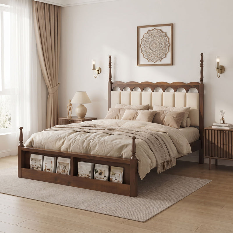 Platform Bed Frame With Tufted Upholstered Scallop Headboard