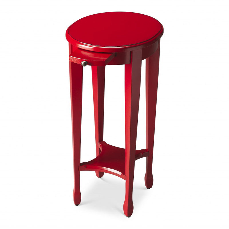 Manufactured Wood Oval End Table With Shelf - Red