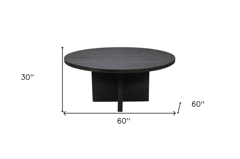 60" Rounded Solid Wood Pedestal Base Dining Table - Gray