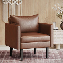 Load image into Gallery viewer, Faux Leather Club Chair With Birch Tapered Legs - Light Brown
