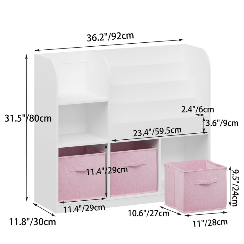 Bookcase And Bookshelf With 3 Collapsible Drawers, Multifunctional Display Stand