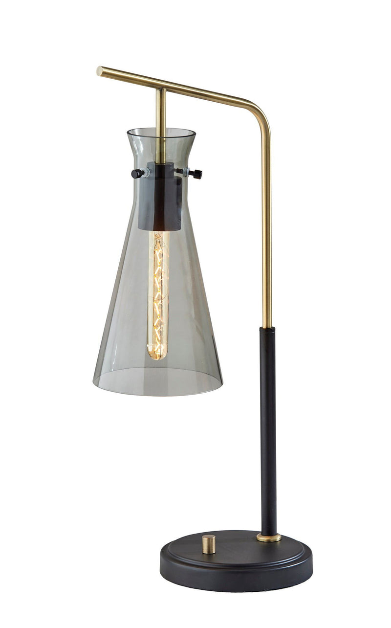 Metal Desk Lamp With Light Gray Cone Shade - Black And Gold