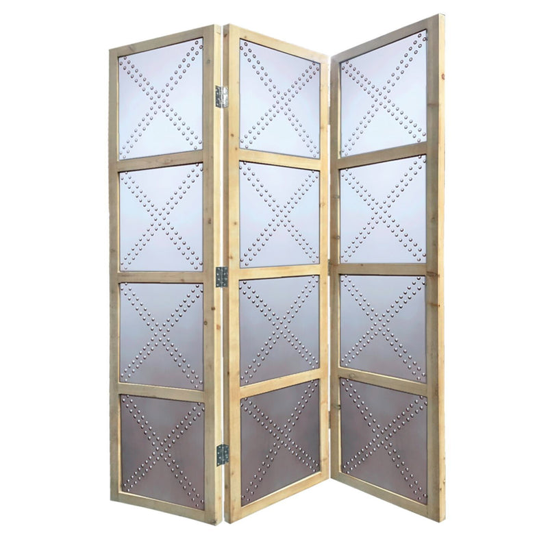 Folding Three Panel Screen Room Divider - Silver