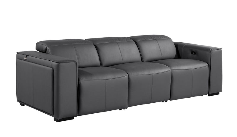 Top Grain Leather Reclining Metal USB Sofa (720388) - Dark Gray
