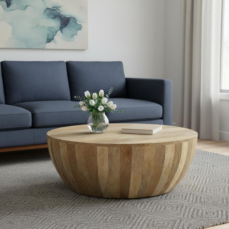 34" Solid Wood Round Solid Coffee Table - Natural