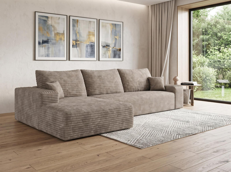Corduroy Modular L Shaped Sofa And Chaise Sectional (762684) - Camel