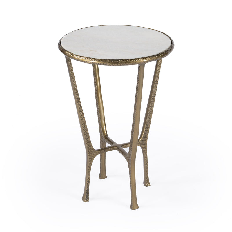 23" Distressed Marble And Aluminum Round End Table - Gold