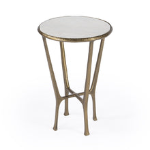 Load image into Gallery viewer, 23" Distressed Marble And Aluminum Round End Table - Gold
