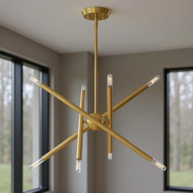 23" Eight Light Dimmable Chandelier With Shades - Brass