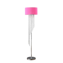 Load image into Gallery viewer, 53" Crystal And Metal Floor Lamp With Hot Pink Linen Drum Shade - Silver / Clear
