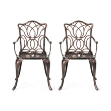 Load image into Gallery viewer, Outdoor Dining Chair With Floral Design And Curved Saber Legs (Set of 2) - Copper
