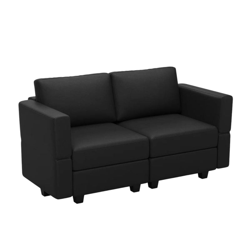 Faux Leather Loveseat With Storage - Black