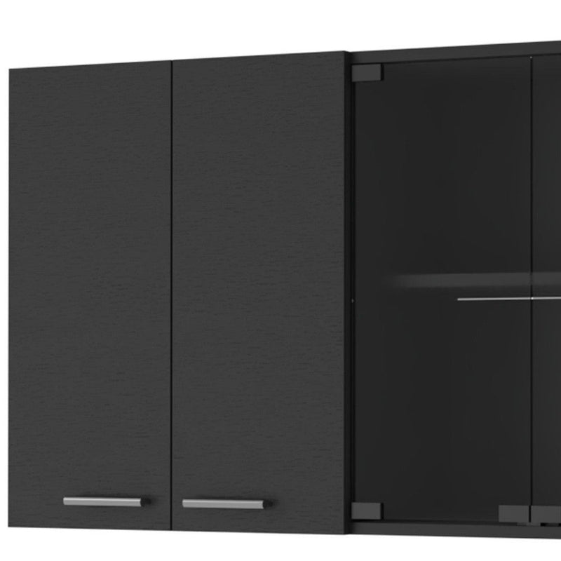 59" Wood Wall Mounted China Cabinet With Six Doors - Black