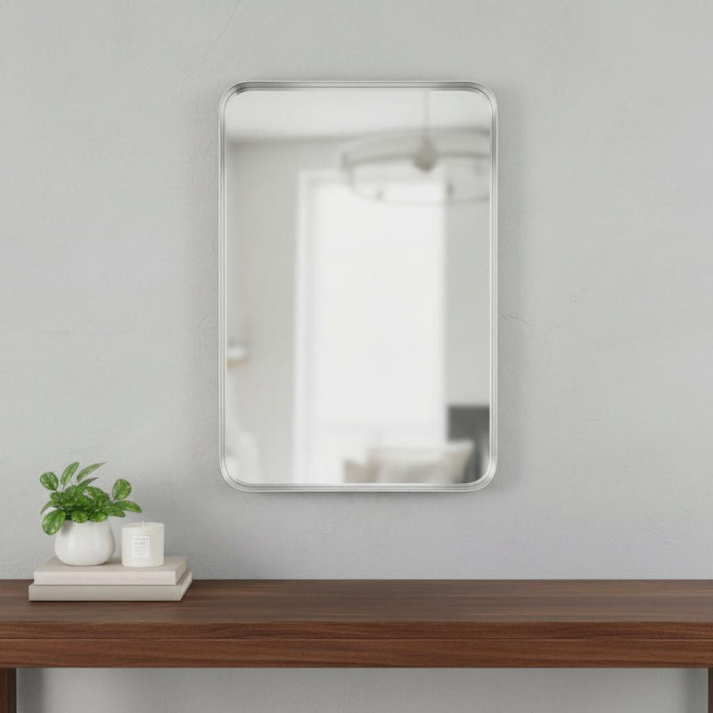 50" Metal Leaning Framed Accent Mirror - Silver