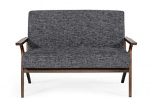 Load image into Gallery viewer, Compact Fabric And Walnut Veneer Loveseat - Gray

