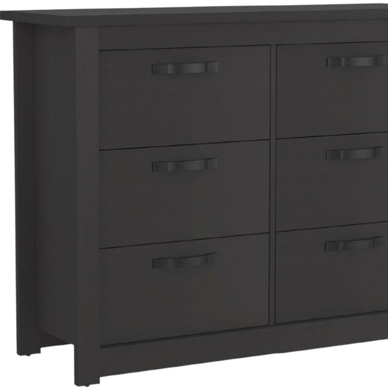 Wood Six Drawer Double Dresser For Bedroom - Black