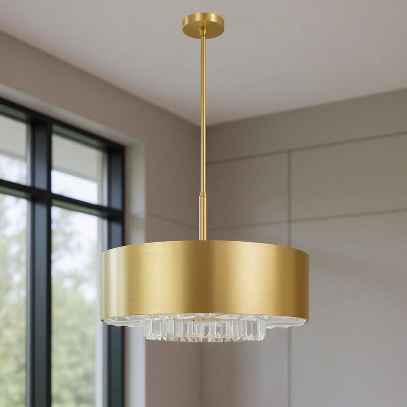 25" Six Light Dimmable Chandelier With Shades - Brass