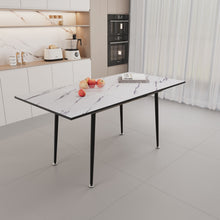 Load image into Gallery viewer, Modern Industrial Expandable Dining Table 47" To With Marble Pattern Top And Metal Legs - White
