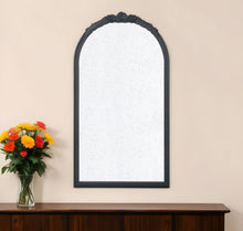 Load image into Gallery viewer, 42" Crowned Top Antiqued Glass Arch Framed Accent Mirror - Black
