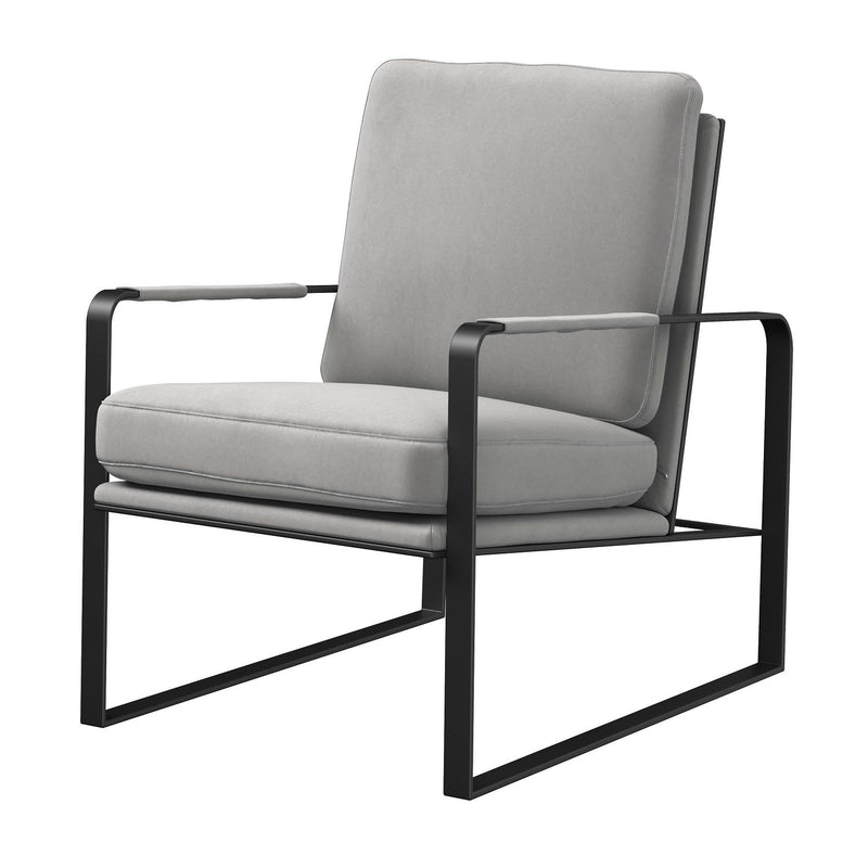 35" Contemporary Velvet And Metal Lounge Chair - Gray