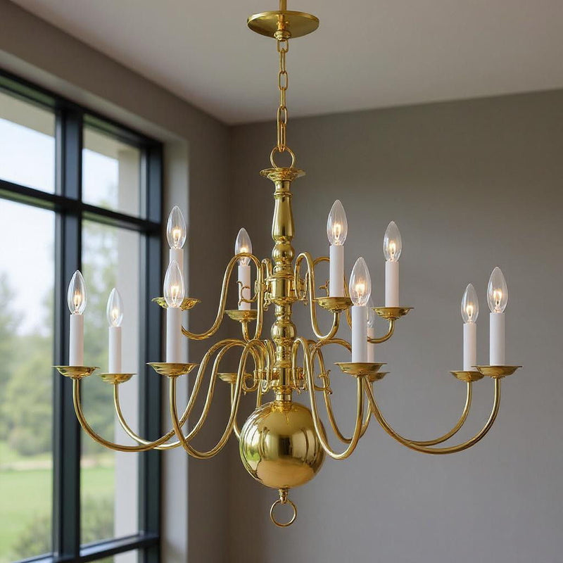 26" Twelve Light Dimmable Chandelier With Shades - Brass