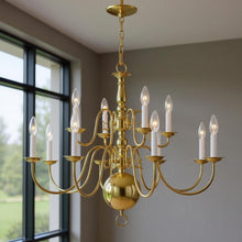 Load image into Gallery viewer, 26" Twelve Light Dimmable Chandelier With Shades - Brass
