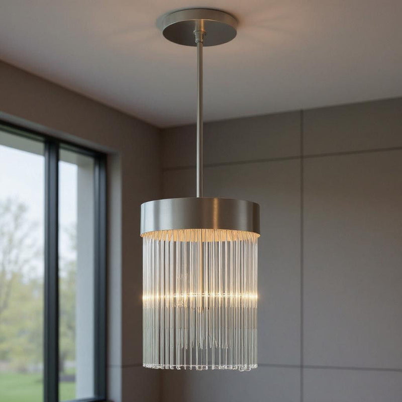 24" Three Light Dimmable Chandelier With Shades - Nickel