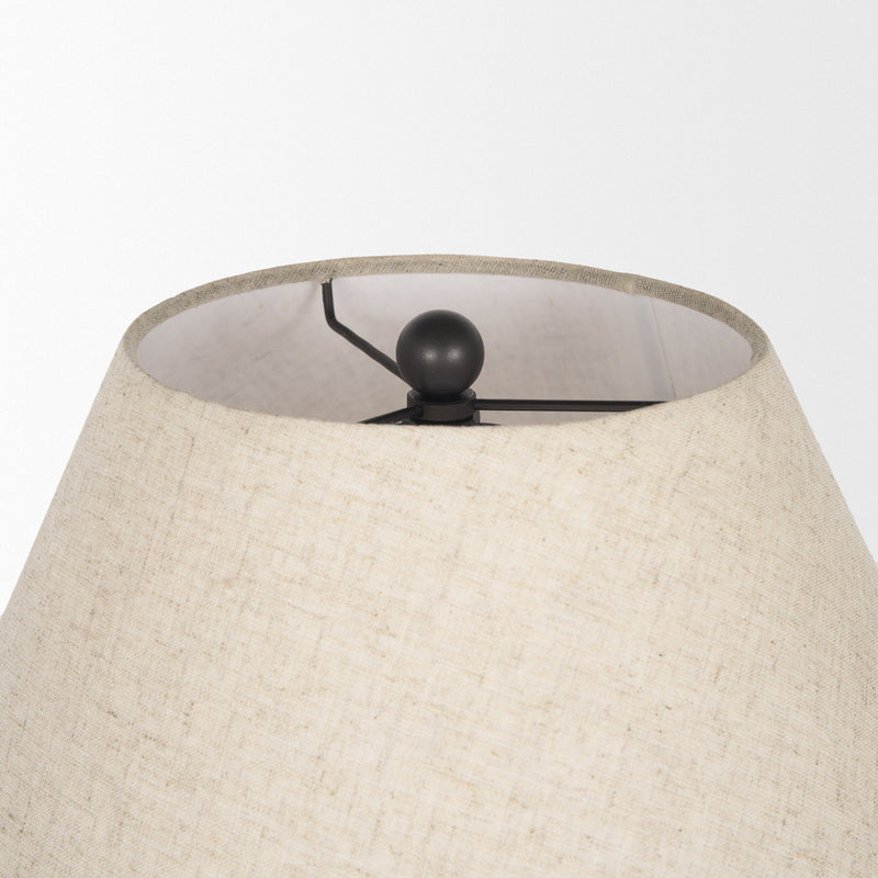24" Metal Round Bedside Lamp With Beige Bell Shade - Black