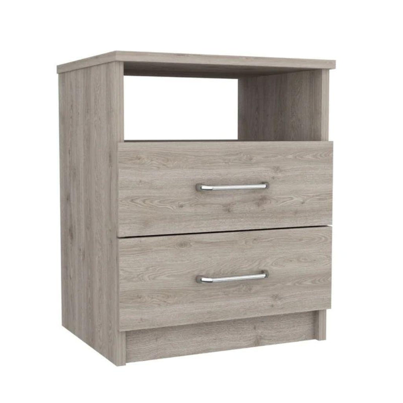 Wood Two Drawer Nightstand (534894) - Light Gray