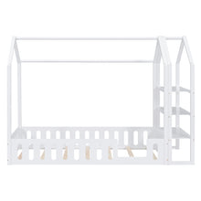 Load image into Gallery viewer, Twin Size Wood House Bed with Fence and Detachable Storage Shelves, White
