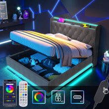 Load image into Gallery viewer, Upholstered Bed, 360 Surround LED Function, Remote Control, Hydraulic Storage Bed With USB, Type-C Charging (Without Mattress)
