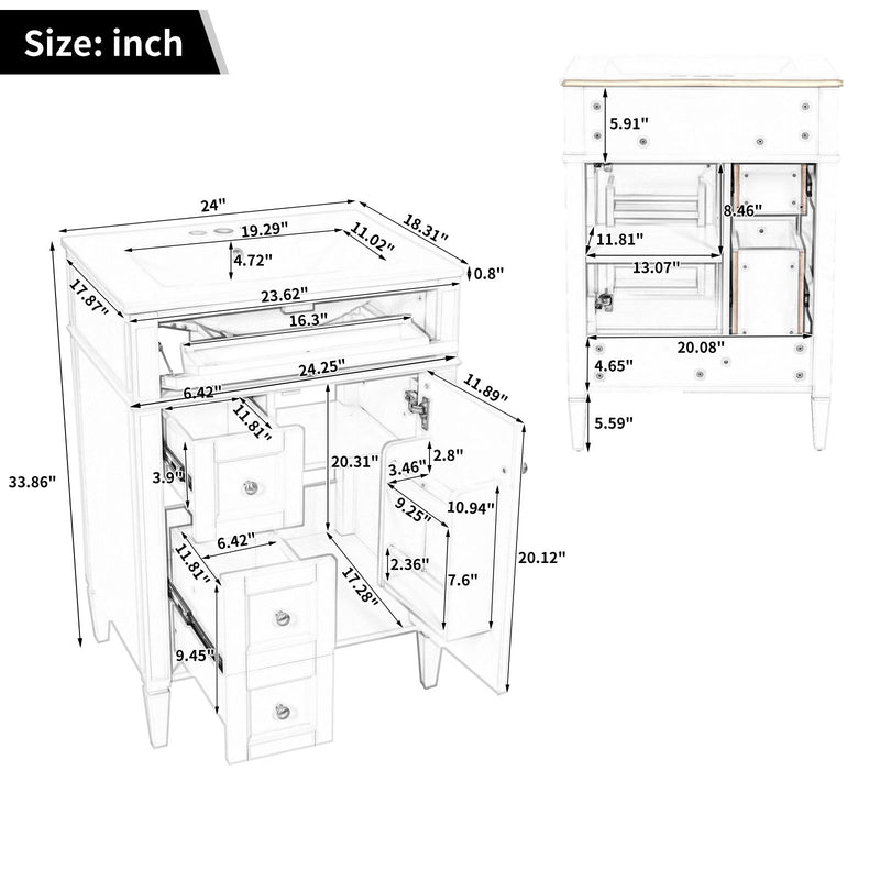 Bathroom Vanity With Top Sink, Storage Cabinet With 2 Drawers And Tip-Out Drawer