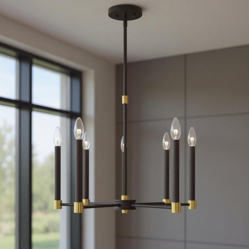20'' Five-Light Dimmable Chandelier With Shades - Bronze