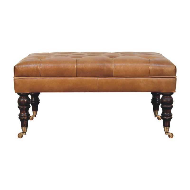 Leather Round Footstool (723454) - Brown