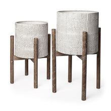 Load image into Gallery viewer, Round Elevated Planters (Set of 2) - Cream / Brown
