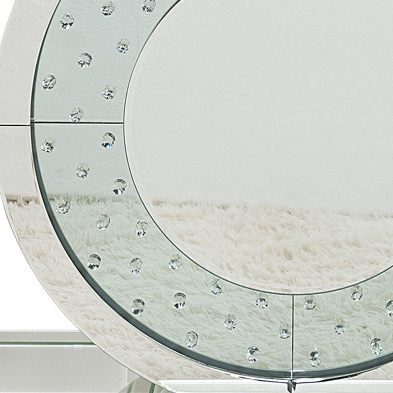 Mirrored Glass Pedestal Console Table - Silver