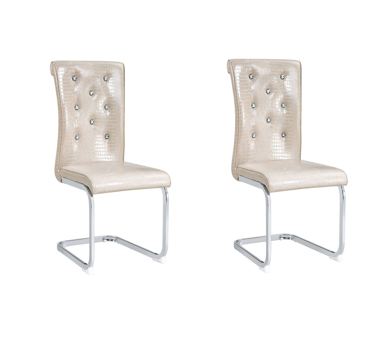 Faux Leather Metal Dining Side Chairs (Set of 2) - Beige / Silver